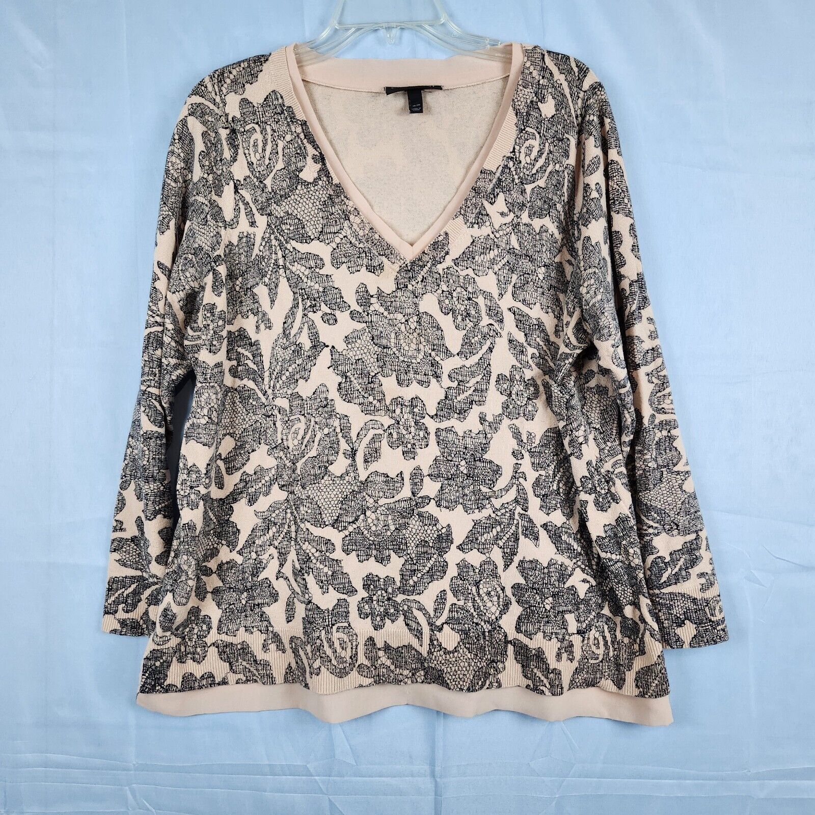 Lane Bryant Floral Romantic Sweater Chiffon Trim Pink Black Pullover Top 18/20